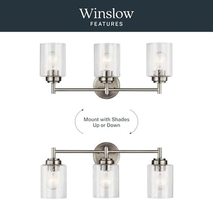 Kichler Winslow 21.5" Vanity Light in Brushed Nickel, 3-Light Transitional Bathroom Light with Clear Seeded Glass. (21.5" W x 9.25" H), 45886NI | Clear seeded glass vanity light for bathroom mirrors (21.5" x 9.25" x 12"), 45886NI - color: Brushed Nickel,