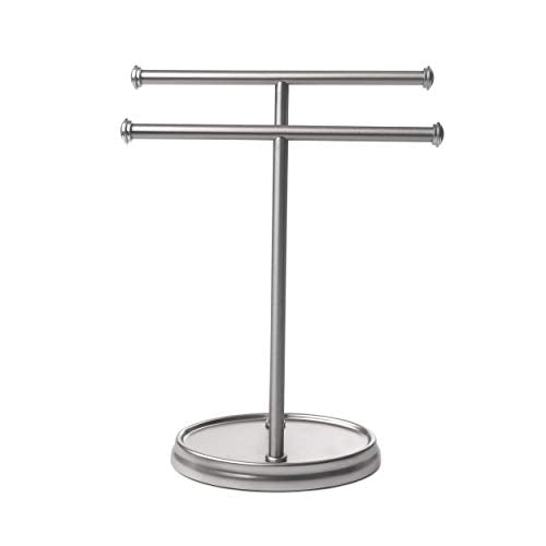 Umbra Palm Double Hand Towel Tree, Brushed Nickel 2 Towels Holder and Accessories Stand for Bathroom Vanities - Slim, Modern, Durable Bars With Base Serves as a Jewelry Tray for Rings, 4.25" Length x 10.5" Height x 3.75" Width, Model:021019-410