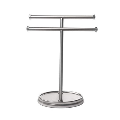 Umbra Palm Double Hand Towel Tree, Brushed Nickel 2 Towels Holder and Accessories Stand for Bathroom Vanities - Slim, Modern, Durable Bars With Base Serves as a Jewelry Tray for Rings, 4.25" Length x 10.5" Height x 3.75" Width, Model:021019-410