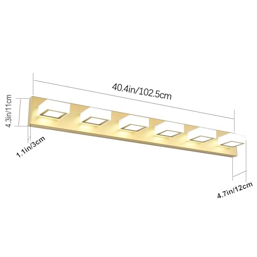 Ralbay Modern Gold Vanity Lights 6 Lights LED Modern Gold Vanity Lights Over Mirror Fixture Acrylic Gold Bathroom Vanity Wall Light (White Light 6000K) - size: 40.4 inch