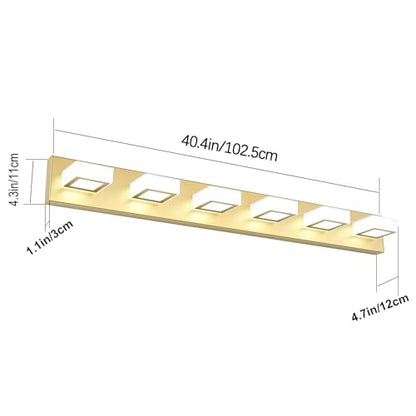 Ralbay Modern Gold Vanity Lights 6 Lights LED Modern Gold Vanity Lights Over Mirror Fixture Acrylic Gold Bathroom Vanity Wall Light (White Light 6000K) - size: 40.4 inch