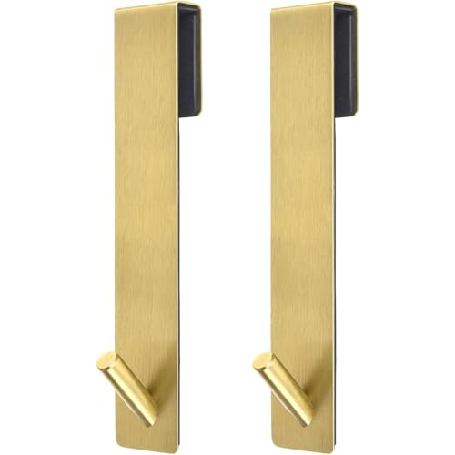 Shower Door Hooks Extended Over Door Hook for Bathroom Frameless Glass Bath Door,Stainless Steel Towel Holder,Heavy Duty Rack Hooks for Robe,Towel Brushed Gold 2 Pack - color: Brushed Gold