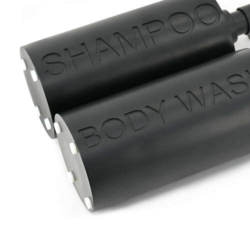 2-Pack Matte Black Resin Refillable Shampoo & Body Wash Bottles – Modern Bathroom Pump Dispenser Set, Durable Resin Shower Containers with Embossed Labels, Reusable Pump Bottle - color: 2pack Black Shampoo and Body Wash Set