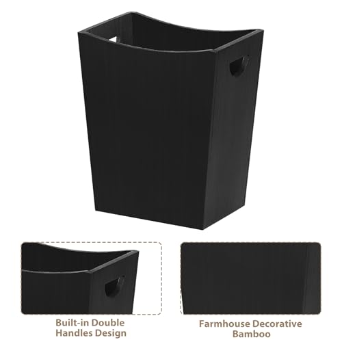 SEHERTIWY Wood Trash Can, Farmhouse Wastebasket Bin for Bathroom, Office, Bedroom, Living Room, Small Square Rustic Garbage Container (Wood-Black) - color: Black