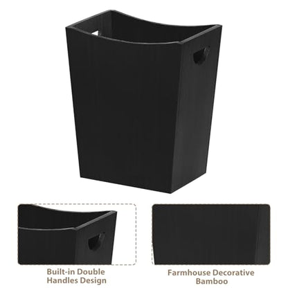 SEHERTIWY Wood Trash Can, Farmhouse Wastebasket Bin for Bathroom, Office, Bedroom, Living Room, Small Square Rustic Garbage Container (Wood-Black) - color: Black