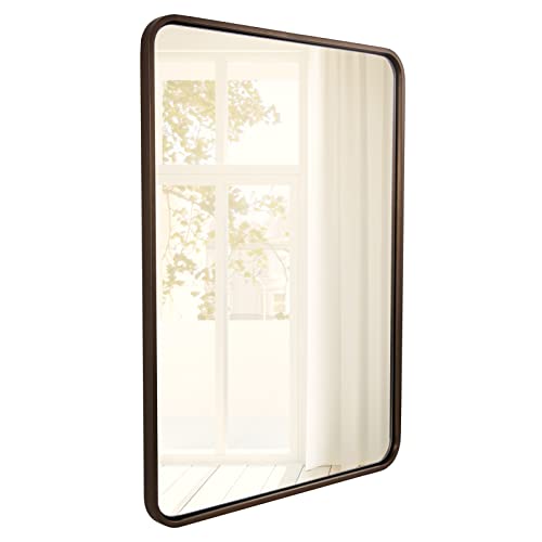 ANDY STAR Bronze Bathroom Mirror, 24X36 Bronze Vanity Mirror for Wall, Rounded Rectangle Mirror Tube Metal Frame Hang Vertically or Horizontally - color: Brushed Bronze, size: 36"L x 24"W