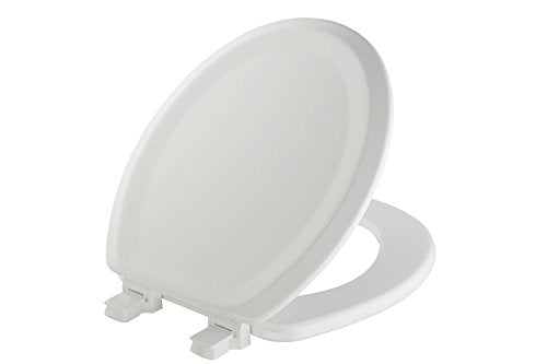 Mayfair Sculptured Traditional Toilet Seat, Easy Clean Hinges with Durable Wood Seat, Made in USA, Round, White - color: White, size: Round, style: Classic
