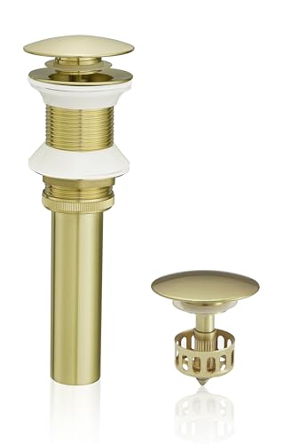VOTON Bathroom Vessel Sink Pop Up Drain Without Overflow Assembly, Lavatory Vanity Sink Drain Stopper, Anti-Clogging Drain Strainer, Brushed Gold - color: Brushed Gold, size: Without Overflow