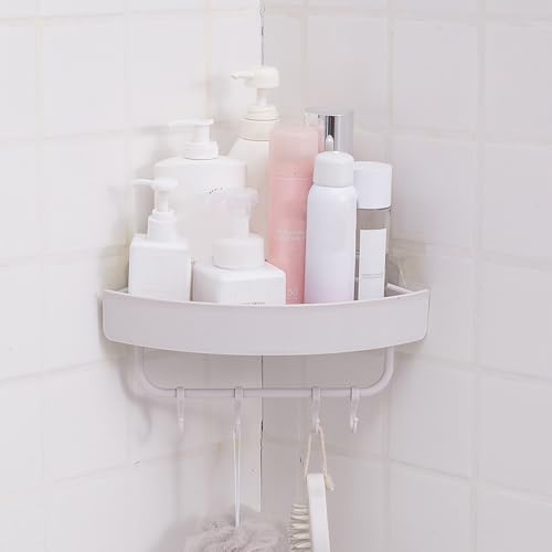 MAVIS LAVEN Bathroom Shower Corner Shelf, Large Capacity Wall Mounted Shelf with Hollow Design for Quick Drainage, Space Saving Storage for Home Kitchen Toilet (Triangular White) - color: Triangular White