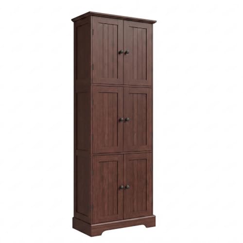 ChooChoo 63.2" Tall Bathroom Storage Cabinet with 6 Doors | Freestanding Floor Cabinet, Adjustable Shelves, Pantry Cabinet for Bathroom, Kitchen, Laundry Room, Rustic Walnut - color: Rustic Walnut, size: 6-Door