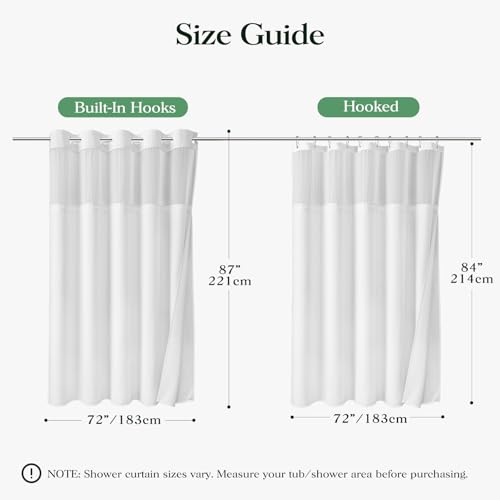 White Hook Free Waffle Shower Curtain & Snap-in Fabric Liner,72x87 | Less Time to install, 3 in 1 Fabric Shower Curtain and Liner Set with Magnets, Extra Long, Shower Curtains for Bathroom - color: A White, size: 72"W x 87"L (Pack of 1)