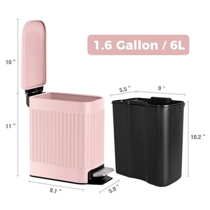 TrashAid Pink Bathroom Trash Can, 1.6 Gallon Stainless Steel Small Garbage Can with Lid, Step Pedal, Cute Wastebasket for Bathroom, Office, Bedroom, RV, Pink - color: Pink