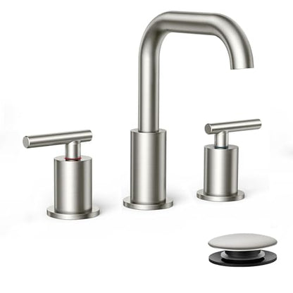 FORIOUS Bathroom Sink Faucet 3 Hole Widespread 8 Inch Brushed Nickel | 6-12 inch Widespread Sink Faucet with 2 Handles, Pop Up Drain and Water Supply Supplies for Vanity Restroom RV Lavatory Sink - color: Stainless Steel