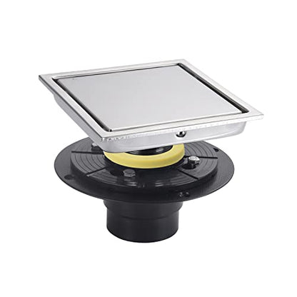 6 Inch Shower Drain Square Brushed Nickel，with Adjustable Drain Flange Kit Base PVC, Removable Grid Strainer Cover and Invisible Floor Insert, SUS304 Stainless Steel - color: Brushed Nickel