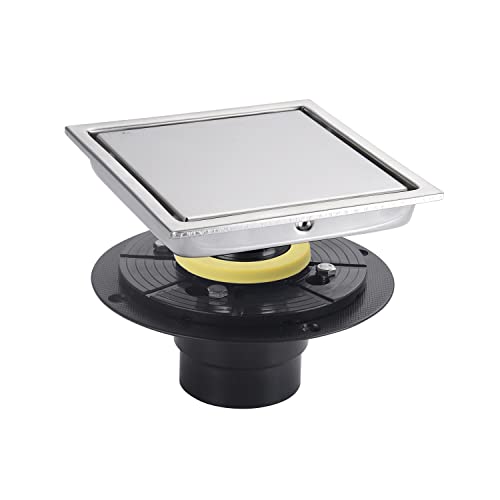 6 Inch Shower Drain Square Brushed Nickel，with Adjustable Drain Flange Kit Base PVC, Removable Grid Strainer Cover and Invisible Floor Insert, SUS304 Stainless Steel - color: Brushed Nickel