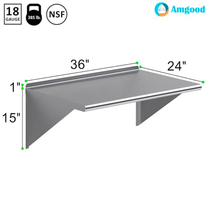 AmGood 24 in. x 36 in. Stainless Steel Wall Shelf | NSF | Metal Shelving | Garage, Laundry, Storage, Utility Room | Restaurant, Commercial Kitchen - size: 24 in. x 36 in.