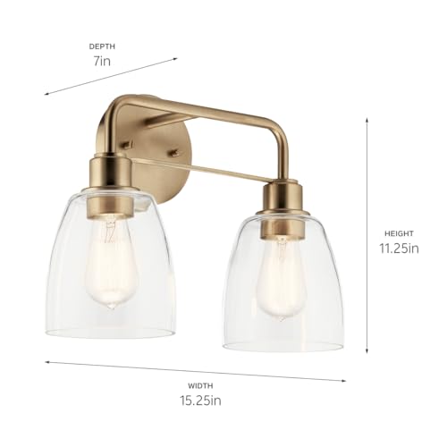 Kichler Meller 2-Light Bathroom Vanity Light Fixture with Clear Glass Shades, Industrial Wall Sconce in Champagne Bronze for Bathroom Mirror (11.25" x 5.5" x 7"), 55101CPZ - color: Champagne Bronze, style: Industrial
