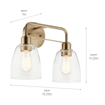 Kichler Meller 2-Light Bathroom Vanity Light Fixture with Clear Glass Shades, Industrial Wall Sconce in Champagne Bronze for Bathroom Mirror (11.25" x 5.5" x 7"), 55101CPZ - color: Champagne Bronze, style: Industrial