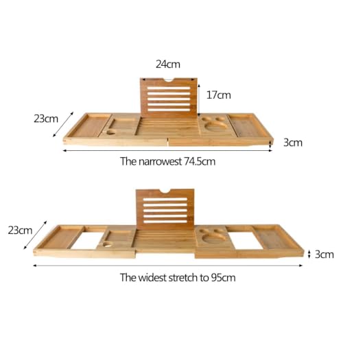 Bathtub Caddy Tray, Bamboo, Waterproof, Expandable | Adjustable shelf, fits over tub, holds book/tablet/wine glass, easy to clean
