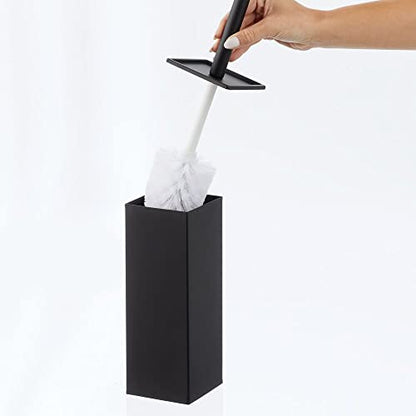 mDesign Steel Square Modern Toilet Bowl Brush and Holder for Bathroom Storage and Organization, Compact Free-Standing Design, Covered Brush - Sturdy, Deep Cleaning - Citi Collection - Matte Black - color: Matte Black