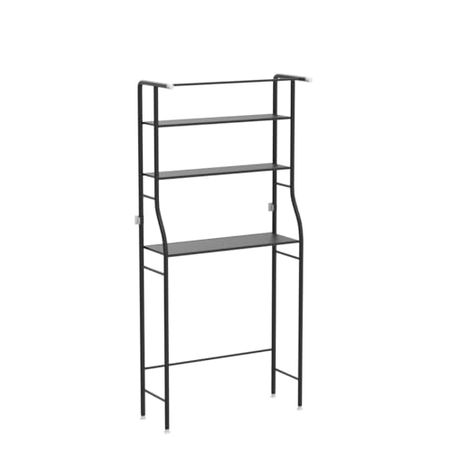 UDEAR 3-Tier Over The Toilet Rack,with Hanging Rod,Tower Shelf,Black | Toilet Towel Rack, Three-layer Iron Plate, Suitable for Bathrooms - color: Black