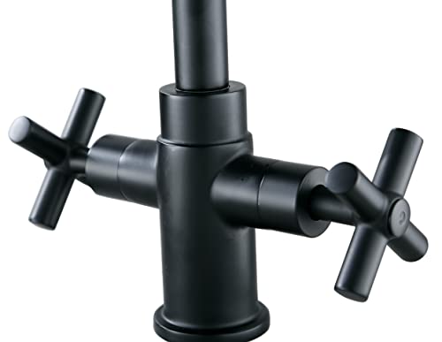 Bathroom Sink Faucet, 4 Inch Single Hole or 3 Hole Centerset Vanity Faucet, 2-Handle Handle Single Hole Bahroom Sink Faucet, Pop Up Drain Matte Black Finish DF-1265CCH-MT - color: Matte Black