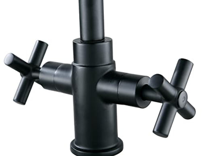 Bathroom Sink Faucet, 4 Inch Single Hole or 3 Hole Centerset Vanity Faucet, 2-Handle Handle Single Hole Bahroom Sink Faucet, Pop Up Drain Matte Black Finish DF-1265CCH-MT - color: Matte Black