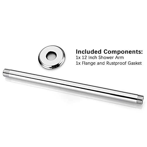 12 Inch Chrome Ceiling Mounted Shower Arm for Rain Shower Head | Shower arm and flange - color: Polished Chrome, size: 12 Inches