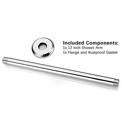 12 Inch Chrome Ceiling Mounted Shower Arm for Rain Shower Head | Shower arm and flange - color: Polished Chrome, size: 12 Inches