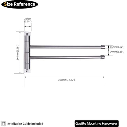 GERZWY Bathroom Swing Arm Towel Bars 2-Arm Wall Mount Stainless Steel Bath Towel Rack Hanger Towel Holder Organizer Brushed Finish HYG02-LS - color: Brushed