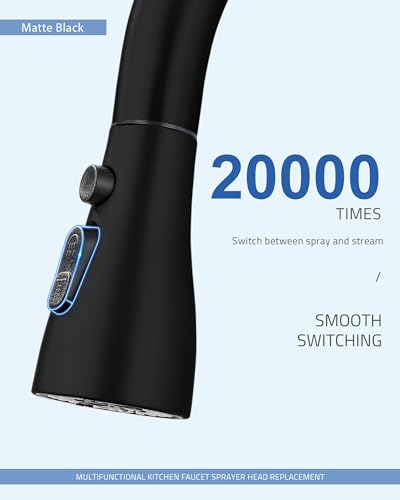 Kitchen Faucet Spray Head Replacement, Pull Down Sprayer with 15 Adapters | Pull Out Faucet Spray Nozzle, 3 Modes Stream/Spray/Strong Spray, DOE CEC Certified, Simple Installation, Matte Black - color: Matte Black