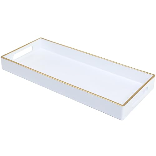 White Bathroom Vanity Tray for Countertop, Small Plastic Toilet Tank Versatile Storage & Organization Tray for Makeup, Perfume, Desk, Kitchen, Candles, 13.7"x6"x1.4", 35W - color: 15white