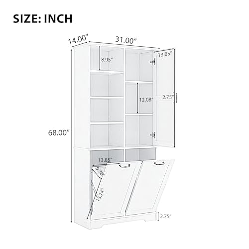 Merax Cabinet with Tilt-Out Laundry Hamper Basket, Tall Bathroom Storage Organizer Linen with Open Shelf for Home, Freestanding, White - color: White