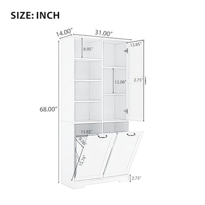 Merax Cabinet with Tilt-Out Laundry Hamper Basket, Tall Bathroom Storage Organizer Linen with Open Shelf for Home, Freestanding, White - color: White