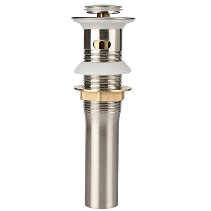 Bathroom Sink Pop Up Drain with Overflow, Strainer, Brushed Nickel | Solid Brass with Detachable Basket Strainer; 7 in. Closed/7.5 in. Open; 1-1/2 in. Min Drain Opening; Push-button Stopper - color: Brushed Nickel, size: Small Popup Cap