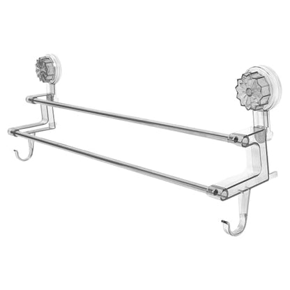 SUPVOX Heavy Duty Double-Pole Bathroom Towel Rack with Suction Cup Wall Mount Plastic and Stainless Steel Towel Holder for Hanging for Kitchen and Bedroom Organization