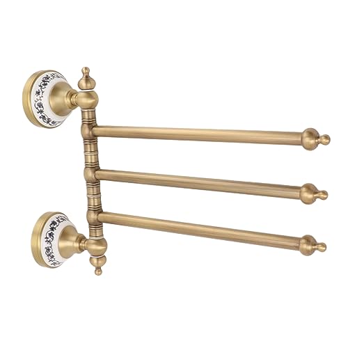 Swivel Towel Rack, Multi arm Brass Bathroom Towel Rack wall Mounted 180° Rotation Thicken Hanger bar for Bathroom for Kitchen (Three Rods) - size: Three Rods