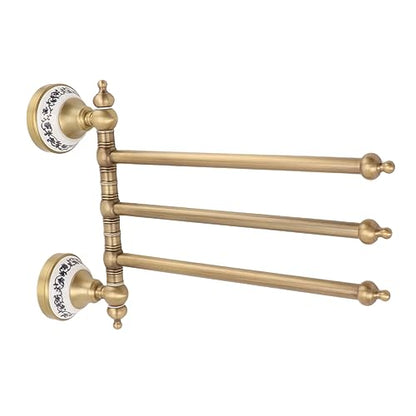 Swivel Towel Rack, Multi arm Brass Bathroom Towel Rack wall Mounted 180° Rotation Thicken Hanger bar for Bathroom for Kitchen (Three Rods) - size: Three Rods