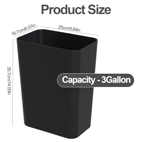 Xyskin 3 Gallon Rectangular Wastebasket, Plastic Trash Bin, Pack of 2 | Garbage Can Under Desk, Trash Bins Fits Narrow Space, Slim Space-Saving Deskside Garbage Can for Bathroom, Bedroom, Office