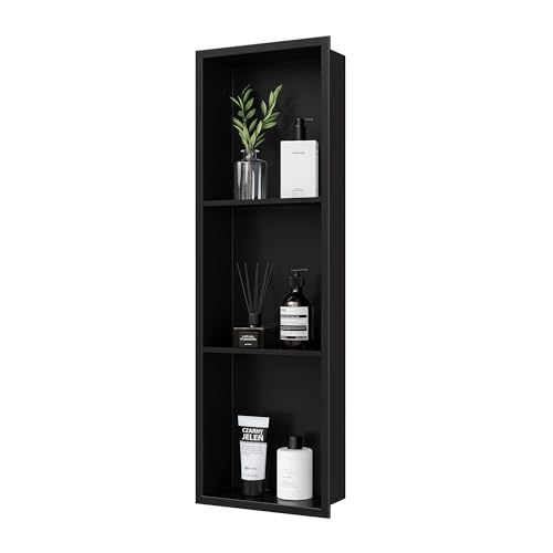 Qeke Stainless Steel Shower Niche 12" X 36", 3-Tiers Wall Niche, Black | No tile Needed, Recessed Niche for Bathroom Storage,Waterproof & Space Saving, Over Mount Installation - color: Matte Black, size: 12" × 36"