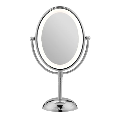 Conair Lighted Makeup Mirror, LED Vanity Mirror, 1X/7X Magnifying Mirror, Double Sided, Battery Operated in Polished Chrome - size: 4.7"L x 8"W, style: Battery Operated
