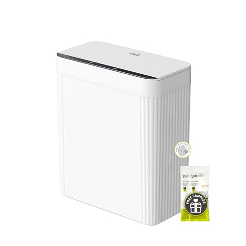 EKO Brio 10L/2.6 Gallon Motion Sensor Trash Can, Automatic Touchless Bathroom Garbage Bin, Waterproof Smart Trash Can for Kitchen, Bedroom, and Office, White - size: Brio 10L- Glacier White