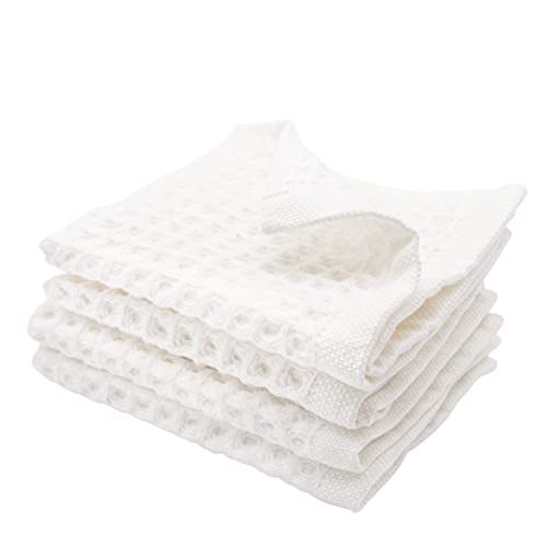 Waffle Washcloths Set, 100% Turkish Cotton (White) - color: White, size: Washcloths Set (4 Pieces)