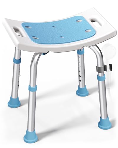HOMLAND Shower Chair for Inside Shower, Adjustable Height Shower Stool | Shower Seat for Inside Tub Bathroom Bench Bath Chair for Elderly and Disabled, Lightweight Aluminum Frame - Light Blue - color: Light Blue
