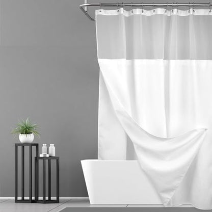 N&Y HOME 60 x 72 Waffle Weave Shower Curtain with Snap-in Liner Set White | 12 Metal Hooks Included, Snap on/off Fabric Liner, Hotel Style & Mesh Top Window, Machine Washable, 60x72 Shower Stall Size - color: White, size: 60"W x 72"L (Pack of 1)