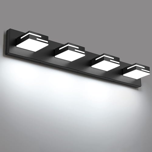 LED Modern Bathroom Vanity Light Fixtures, Dimmable Matte Black Vanity Lights for Bathroom Lighting Fixtures Over Mirror, with 360° Rotatable Acrylic Heads 4-Light 30-inch (Cool White 6000K) - color: Black, size: 4-light, 30-inch