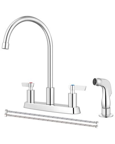 Kitchen Faucet with Side Sprayer, 8 Inch Centerset 4-Hole Chrome | Lead-Free 4-Hole High Arc Kitchen Sink Faucet, 1.8 GPM, 360° Spout - color: Chrome