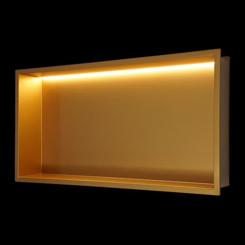 Shower Niche, 25 x 13 inch Recessed Wall Niche with LED Light Strip, Heavy-Duty Stainless Steel Modern Shampoo Storage Organizer, Sealed Waterproof, Durable & Easy to Install, Gold - color: Gold