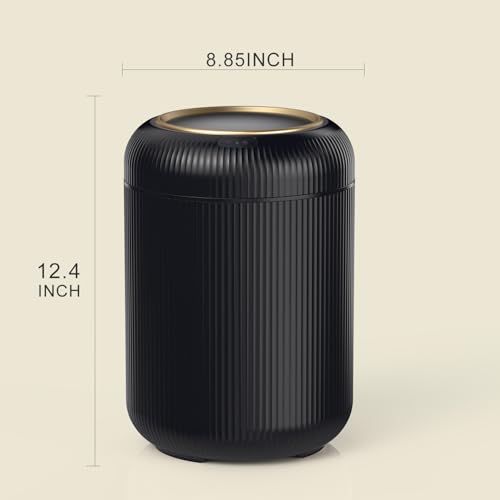 Motion Sensor Bathroom Trash Can with Lid,Black and Gold Garbage Can | 3 Gallon Automatic Bathroom Garbage Cans,Black Garbage Bin,Touchless Sensor Trash Bin,Small Waste Basket for Bedroom,Office - color: Black