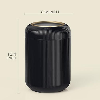 Motion Sensor Bathroom Trash Can with Lid,Black and Gold Garbage Can | 3 Gallon Automatic Bathroom Garbage Cans,Black Garbage Bin,Touchless Sensor Trash Bin,Small Waste Basket for Bedroom,Office - color: Black